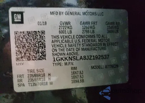 2018 GMC Acadia Sle from USA, damaged, VIN 1GKKNSLA8JZ192537